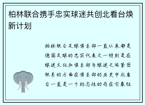 柏林联合携手忠实球迷共创北看台焕新计划